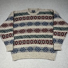 Vintage Lands End Sweater Mens XL Multicolor Wool Blend Fair Isle Made in USA