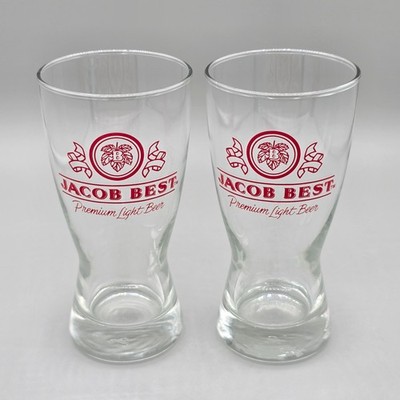 Set of 2 Vintage Jacob Best Premium Light Beer Glasses, 1970's or 80's, 9 oz.
