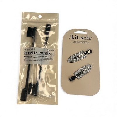 Kitsch Metal Rhinestone Clips Brush & Comb Hair Style Care Set Edges Flyaways