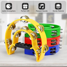 4 Pack Double Row Tambourine Adults 9" Half Moon Tambourines Bulk Church Metal