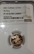 2021 Royal Mint UK Gold Proof Half 2021 Sovereign 1/2 Sov  95 Privy PF70 Ultra 