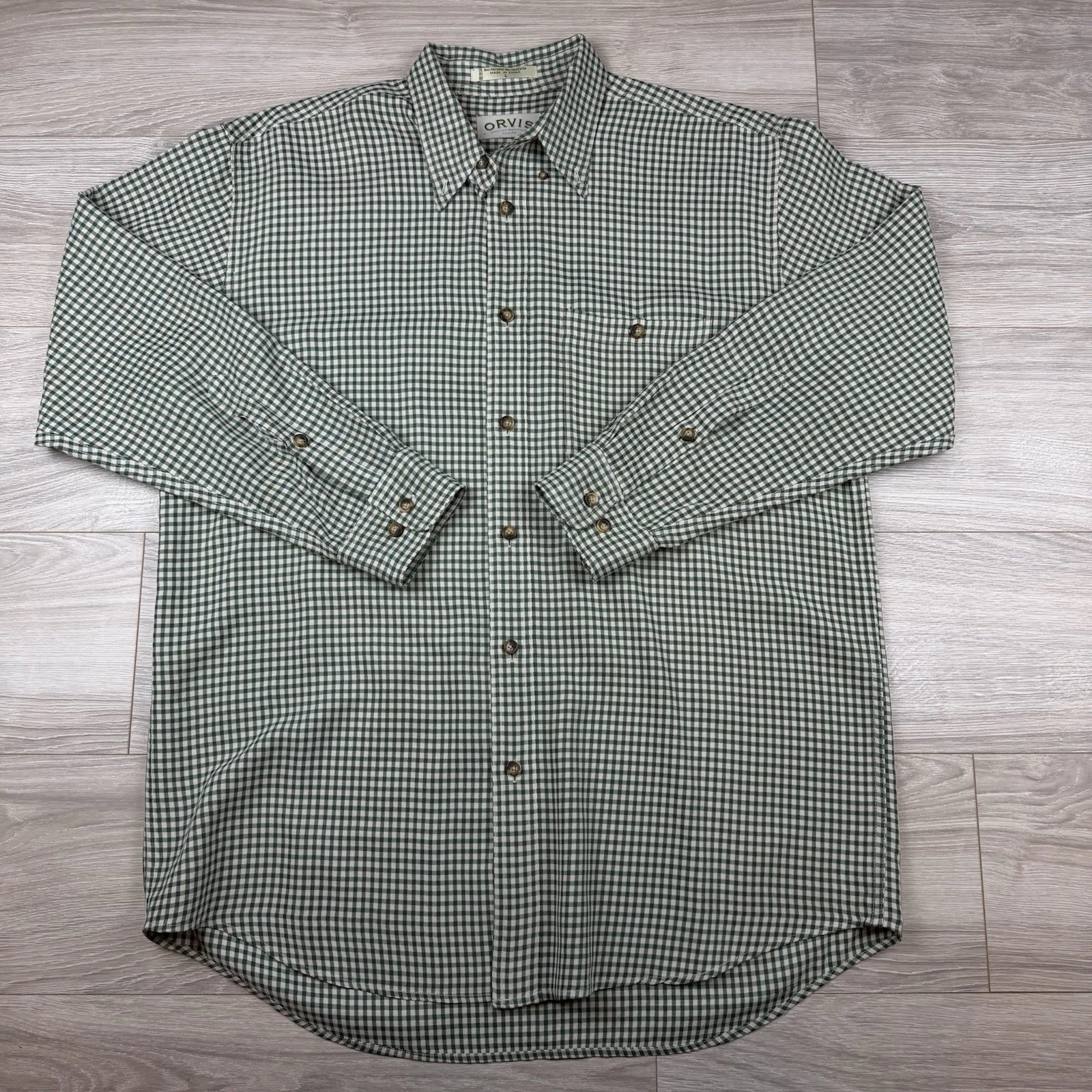 Orvis Men’s Signature Long Sleeve Green Checkered Outdoor Button Down Size L