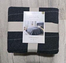 Full/Queen Jersey Duvet and Sham Set Dark Gray Striped NEW- Threshold