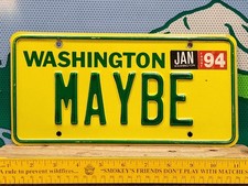 1994 Washington Vanity License Plate MAYBE Yes No Vintage Green On Yellow