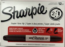 Sharpie Permanent Marker, Double Tip, Fine  Chisel. 12 Pack Box. New.