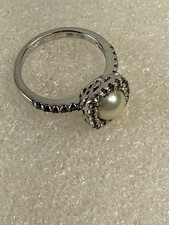 Vintage DL 925 Sterling Silver Pearl And CZ Ring Size 7