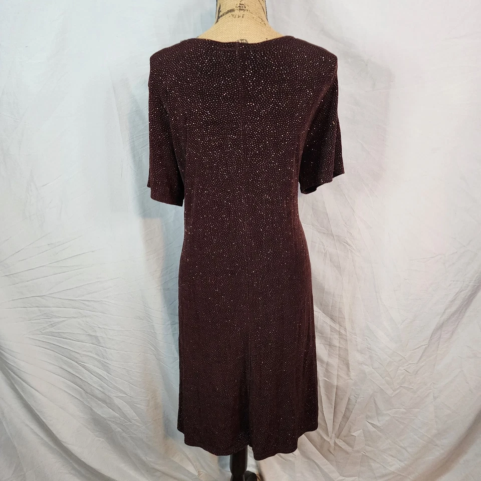USA Vintage ASHLEY STEWART Size 24 Brown Ribbed Stretch Knit Glitter Dot Dress - Image 4 of 4