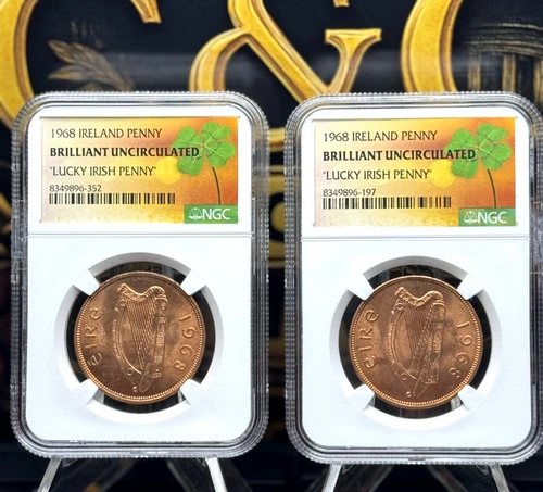 1968 Ireland Penny Set ☘️ 2x NGC BU “Lucky Irish Penny” Red/Brown UNC 💎🔥