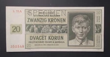 Bohemia-Moravia Protectorate 20 Korun 1944 Specimen XF
