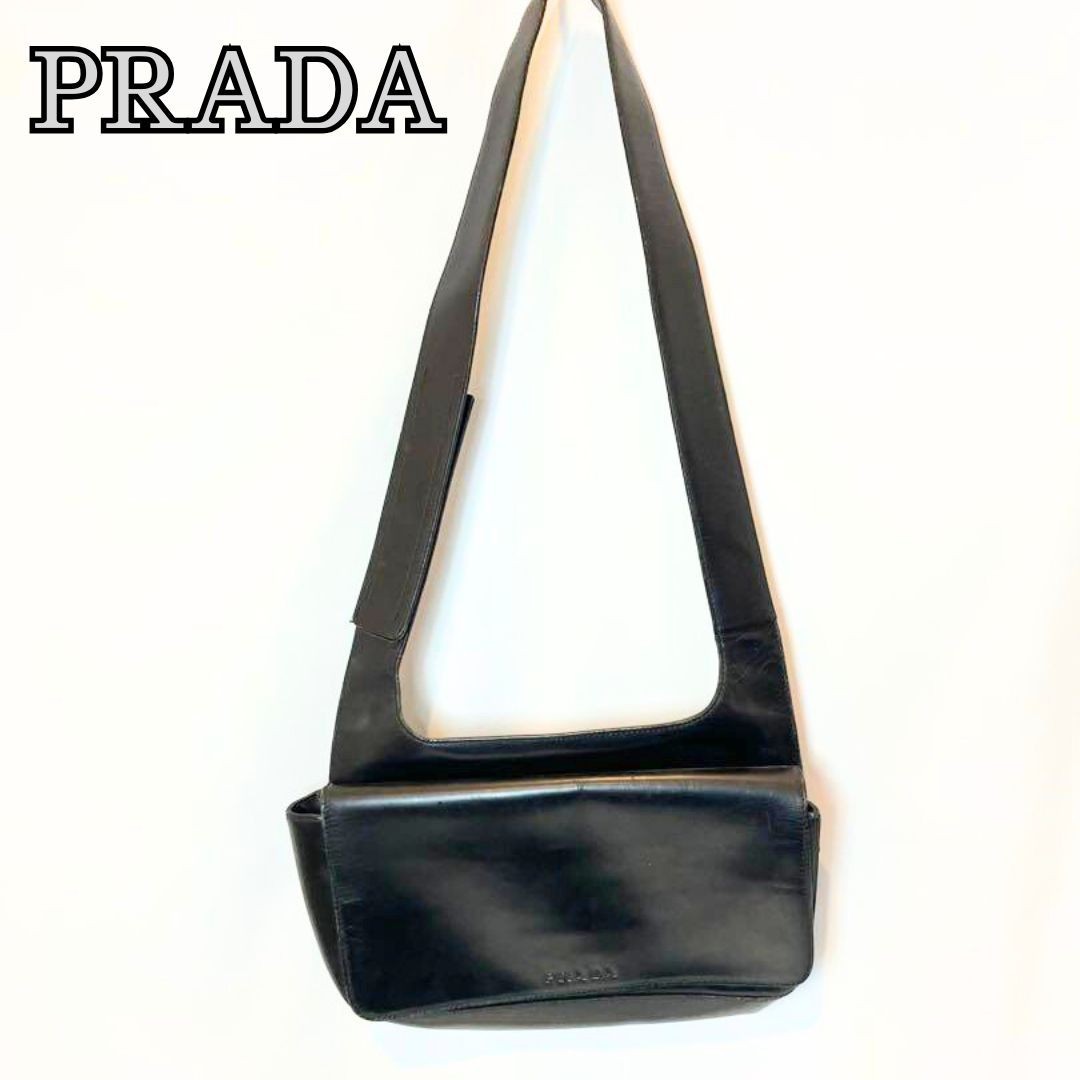 ショルダーバッグ・ポシェット Prada Black Leather Crossbody Bag Prada Crossbody All Leather Bag (Black) Vintage Item bag