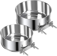 2 Pcs Large Pet Dog Food Water Bowl for Cage Stainless Steel Non-Spill Kennel Ha