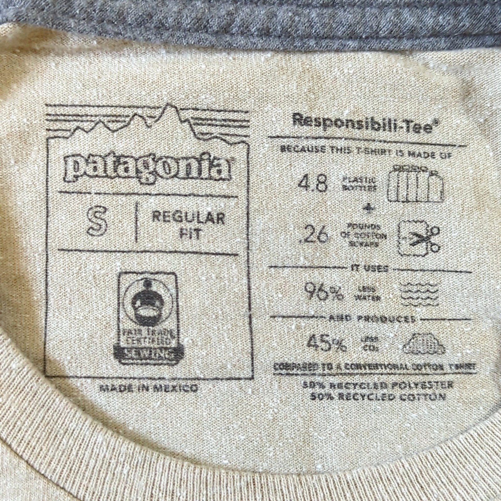 Patagonia Responsibili-Tee Pocket T-Shirt Mens Small Tan Fitz Roy Mountain Logo thumbnail 3