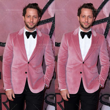 Velvet Men Suit Pink Party Hosting Wedding Groom Jacket Tuxedo Prom Banquet 2Pcs
