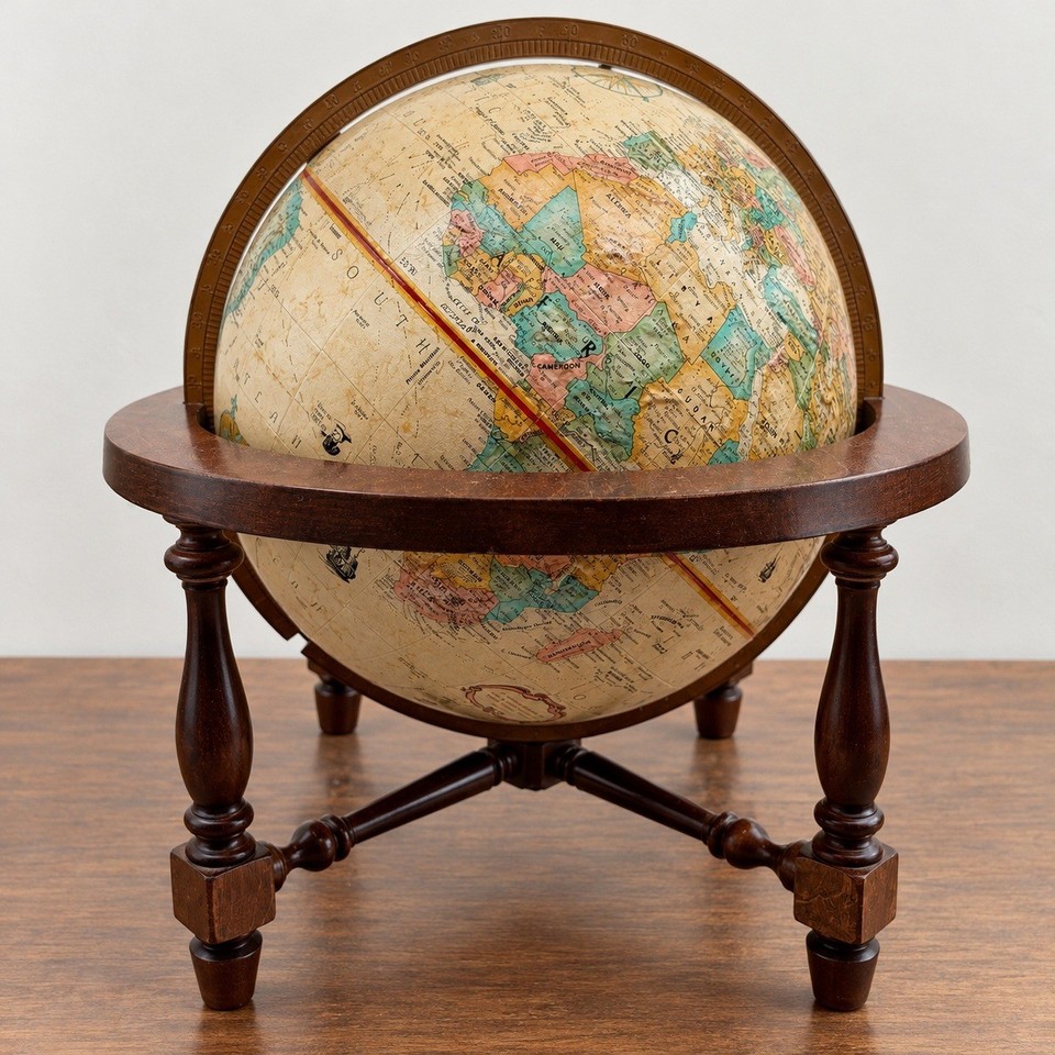 Vtg Replogle Classic 12" World Globe Hardwood Tabletop Stand Library Made USA