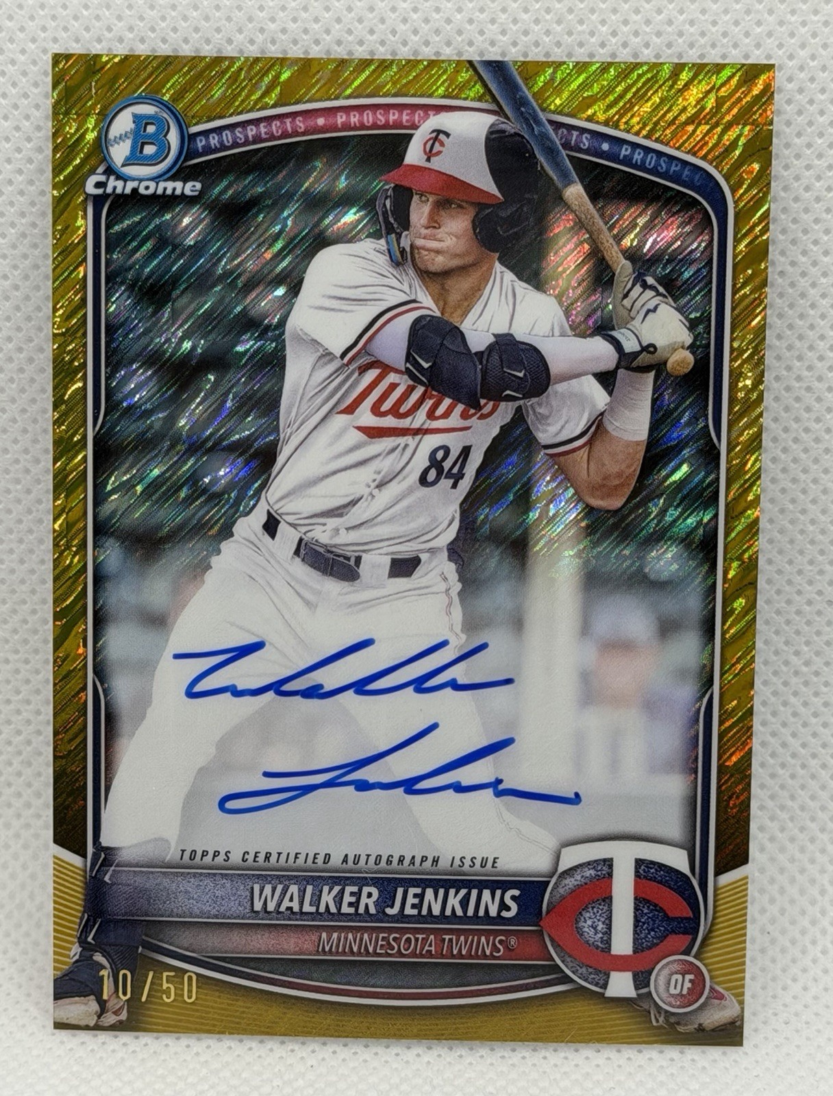 2025 Topps Bowman Chrome #CPA-WJ Walker Jenkins Twins Gold Shimmer Auto /50