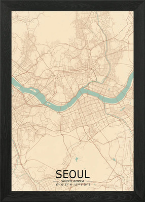 Seoul Vintage Karte gerahmt Wandbild Poster Leinwanddruck Bild
