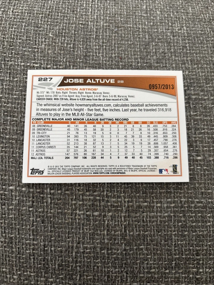 Topps 2013 - Jose Altuve #227 oro/2013 Foto 2 de 2