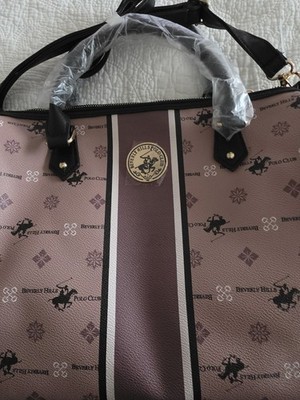 Beverly Hills Polo Club brown black Taupe logo zip satchel detachable strap