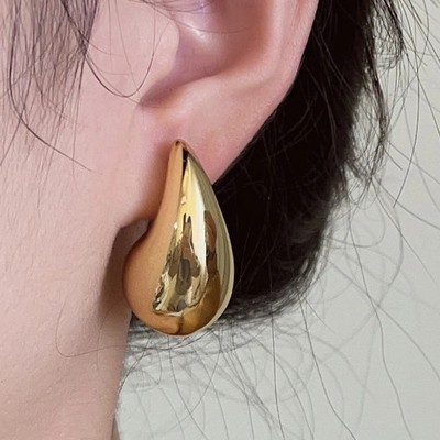 Gold Tone Drop Earrings Water Drop Teardrop Chunky Glossy Classic Women Jewelry