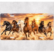Running Horses Sunset Car Tag License Plate Western Horse Auto Decor