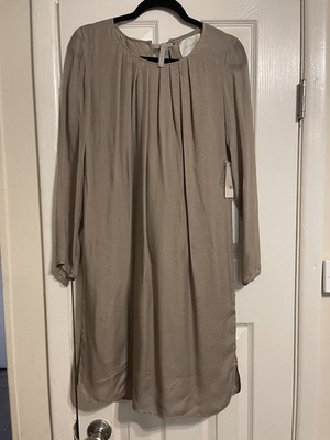 brochu walker silk dress Brochu Walker Flowy Pleated Beige Shift 100% Silk Dress NWT