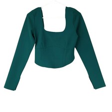 Abercrombie Fitch Corset Crop Top Womens Medium Green Stretch Square Neck Chic