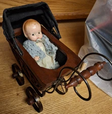 Vintage Doll Carriage / Pram with Baby Doll – Antique Style Toy Buggy