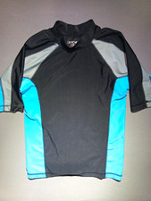 Pre-Owned Kids Cherokee Rash Guard Swim Shirt Short Sleeve Black Gray Blue