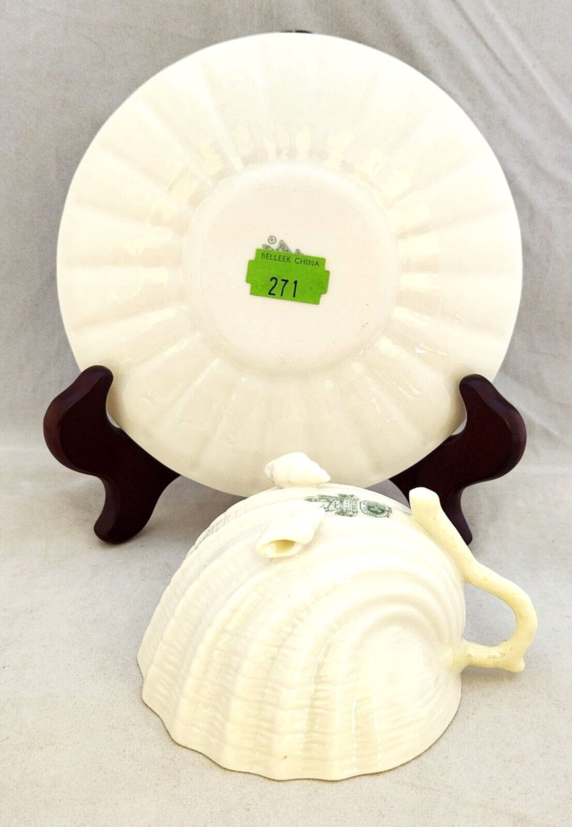 Belleek NEPTUNE YELLOW Porcelain 6th Mark Ribbd Bdr Shell Belleek NEPTUNE YELLOW Porcelain 6th Mark Ribbd Bdr Shell