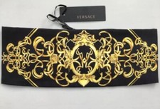 VERSACE Cintura Fumo Fascia Barocca Seta Nero & Oro - Made In Italy