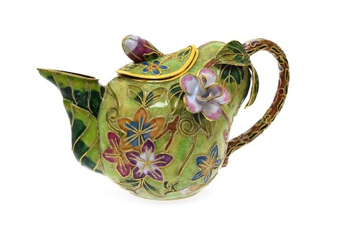 Cloisonné 3D Ornate Green Pear Pitcher Teapot- Decorative Only NEW - Picture 2 of 7