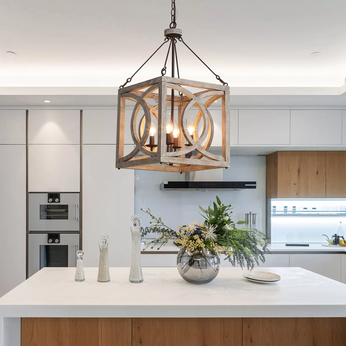 Farmhouse Dining Room Wood Chandelier Rustic Kitchen Pendant 4 Light Fixtures