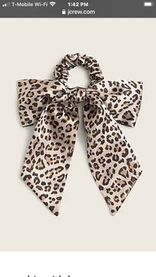 NWT J. Crew Leopard Satin Scrunchie With Bow Hair Tie NEW IN  display picture 1