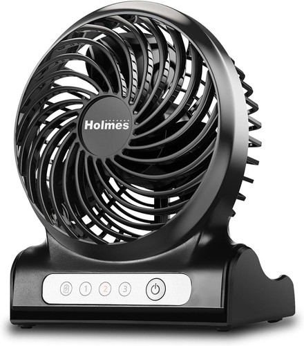 Rechargeable 4" Portable Fan, 3 Speeds, USB Powered, Adjustable Head, Black