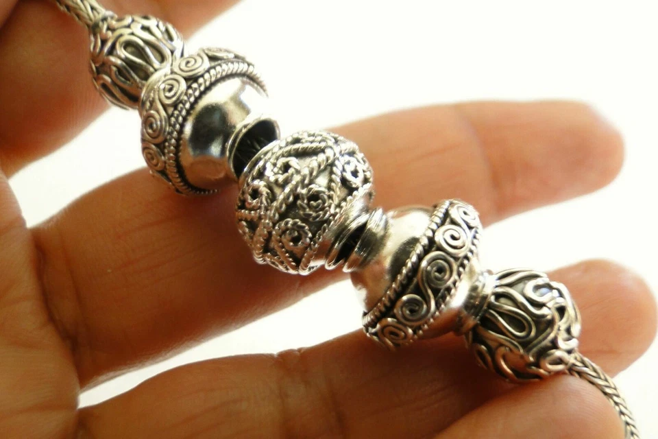 Ornate Balinese No Stone Tree of Life 925 Sterling Silver Beads Chain Bracelet - Image 4 of 4