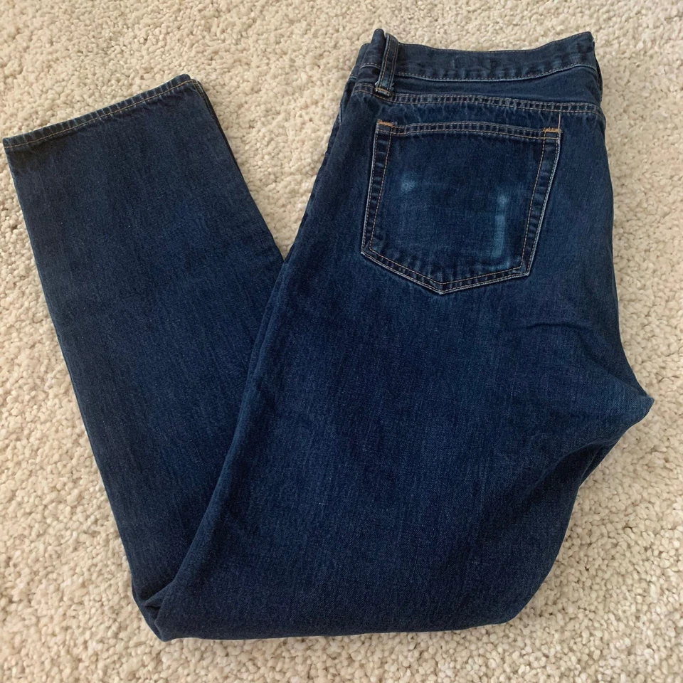 Jeans masculino J CREW Mercantile 34 azul ajuste fino 100% algodão jeans tamanho 34x30 real - Imagem 3 de 4