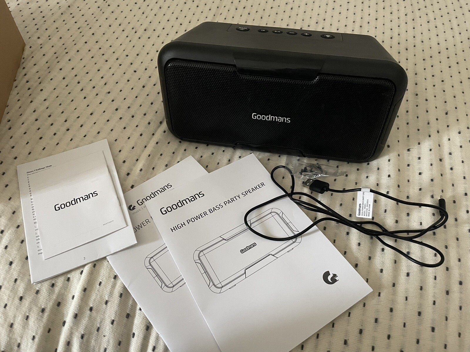 60W Goodmans High Power Bass Bluetooth Party Speaker LEDs USB Play