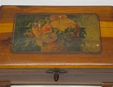 Antique Vtg. Wooden Jewelry Keepsake Tea Caddy Storage Box Decoupage Handmade
