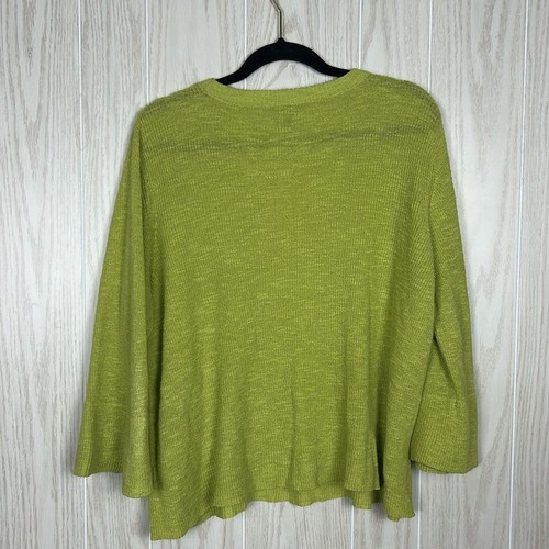 Eileen Fisher Organic Linen Cotton Bell Sleeve Sweater in Verbena Green, XL - Picture 3 of 6