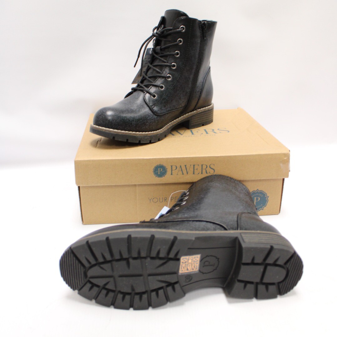 Womens PAVERS Black Casual Lace Up Combat Boots Size UK 6 EU 39 Z16