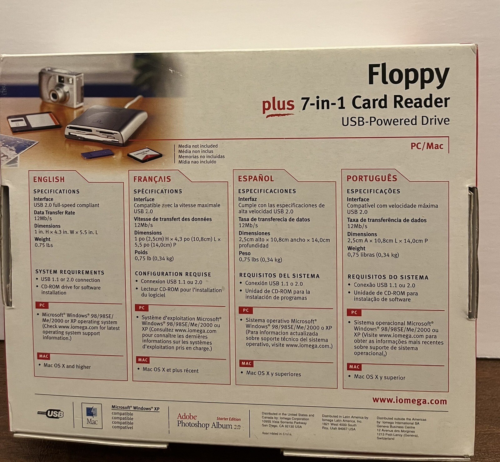 Iomega Floppy Plus 7 in 1 Card Reader USB Powered Drive Disk 3.5" Inch