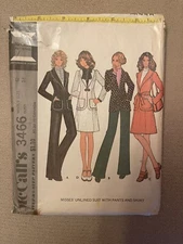 McCalls 3466 Pattern Skirt Pants Suit Size 12 Misses Precut Vintage 1972