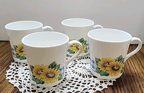 Corning Sunsations Sunflower Cups Mugs USA Lot 4