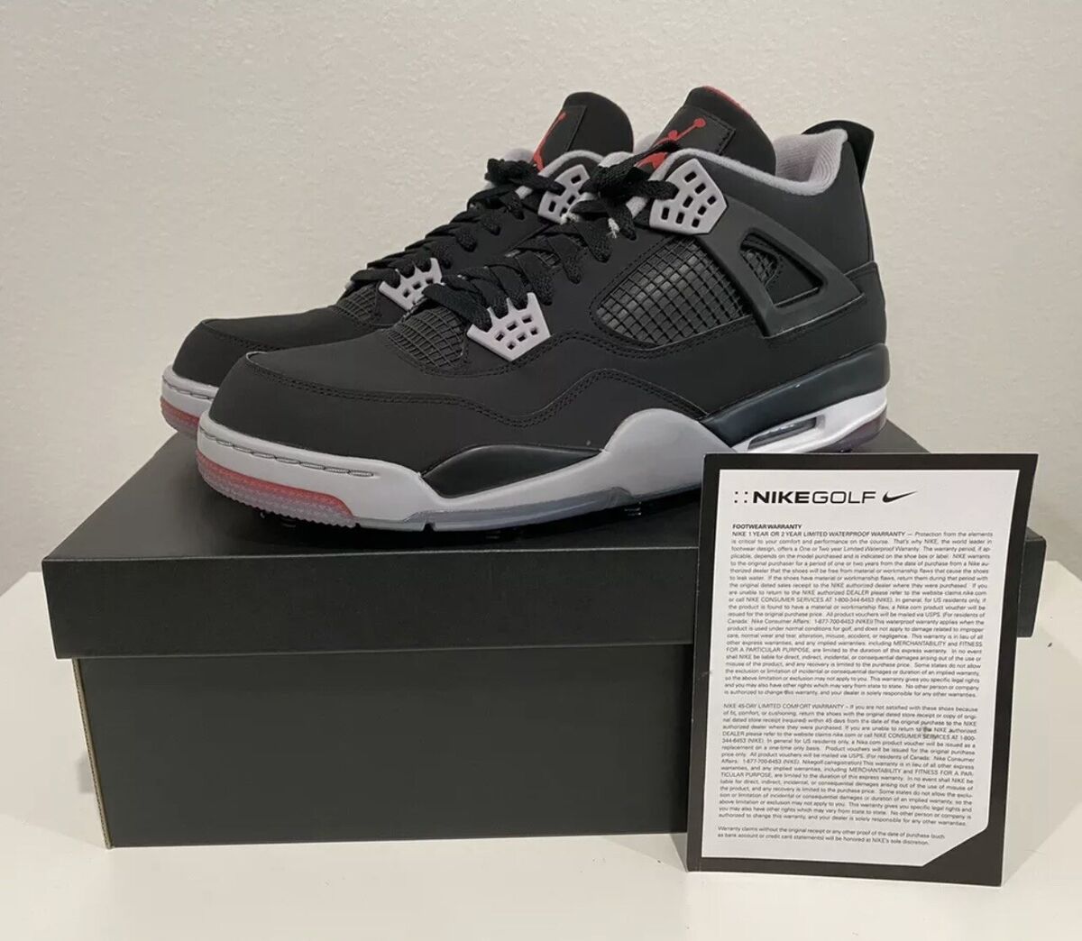NEW Nike Air Jordan 4 Retro Golf IV Bred Black Red Men Size NEW Nike Air Jordan 4 Retro Golf IV Bred Black Red Men Size