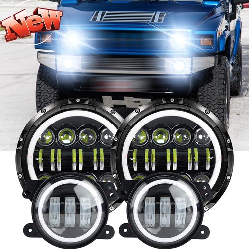 For Hummer H2 H3 H3T 06-10 7" LED Headlights&4" Fog Lights Combo Halo Angel Eyes