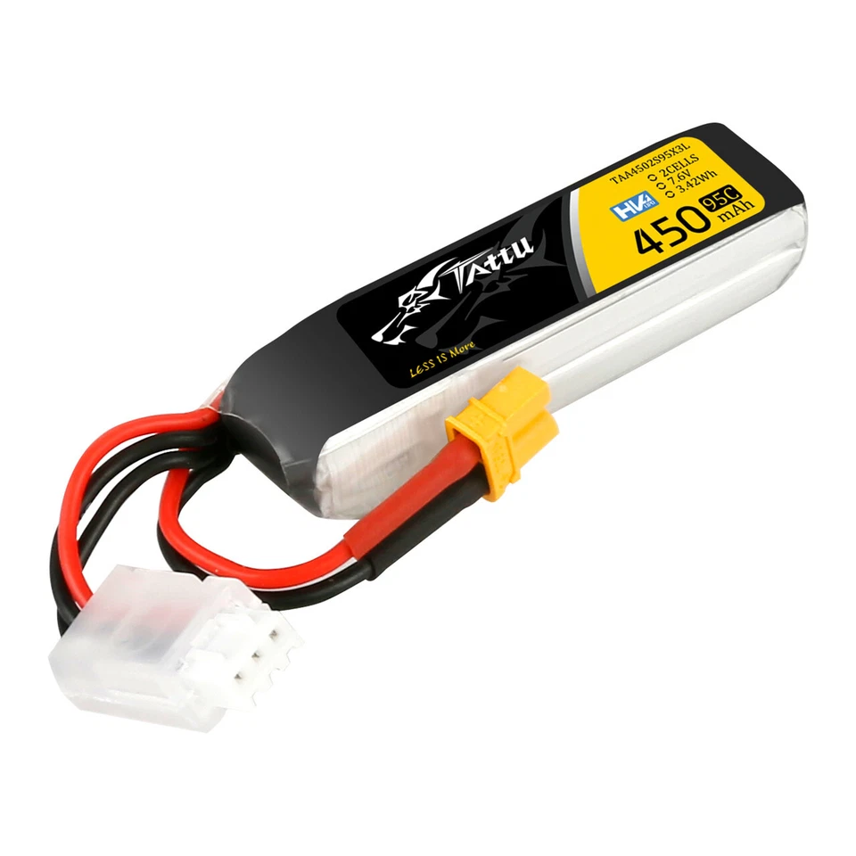 4X Tattu 450mAh 95C 7.6V HV 2S Lipo Battery XT30 Plug-Long For RC FPV Quadcopter - Image 3 of 4