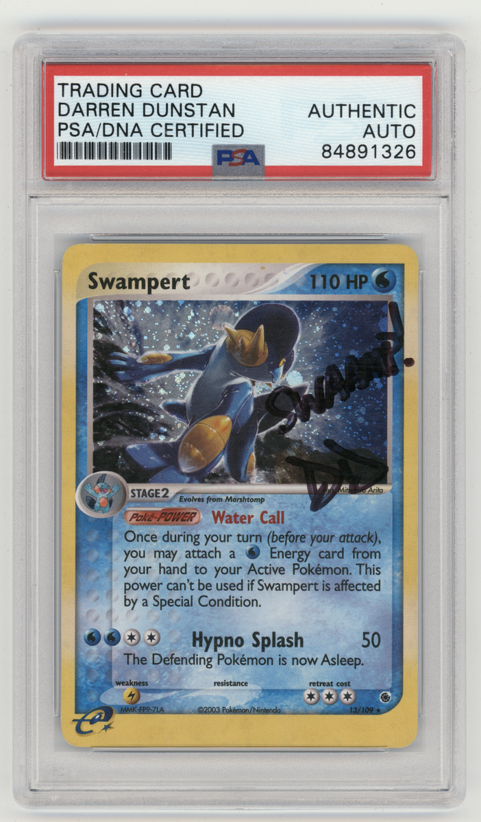 PSA Signed Darren Dunstan Swampert 13/109 Holo Rare Ex Ruby