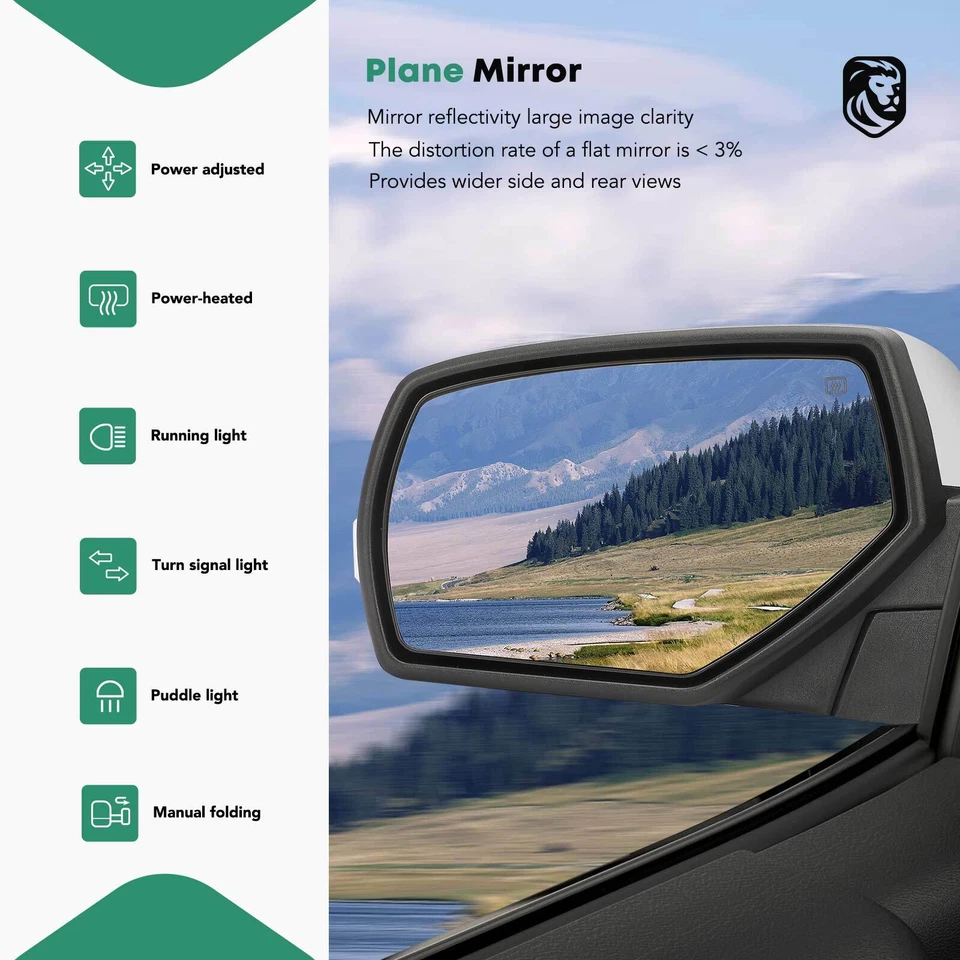 2x Power Heated Towing Mirror w/ Puddle Light for Chevrolet Silverado 1500 GMC - Image 2 of 4