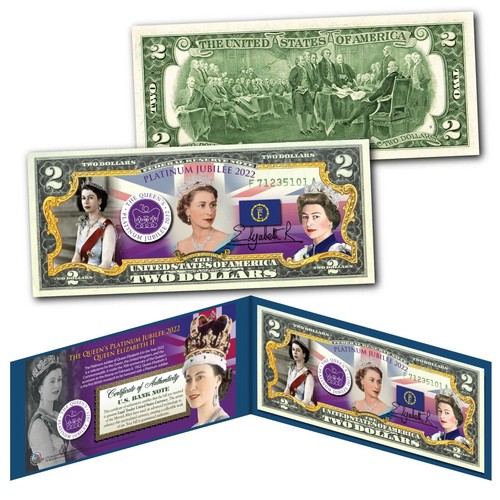 Original 2 $ Dollar Schein QUEEN ELIZABETH II Platinum Jubilee 70th Anniversary Note