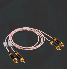 Pure silver 2 RCA to 2 RCA Interconnect Cable Stereo bilevel amplifier sound